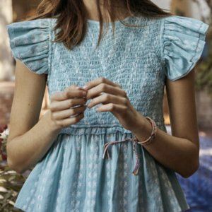 SAYLOR Smocked Laurel Aqua Floral Print Top Size S